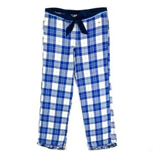 Blue plaid logo on butt  VS pink flannel knit pajama PJ lounge bottoms /pants